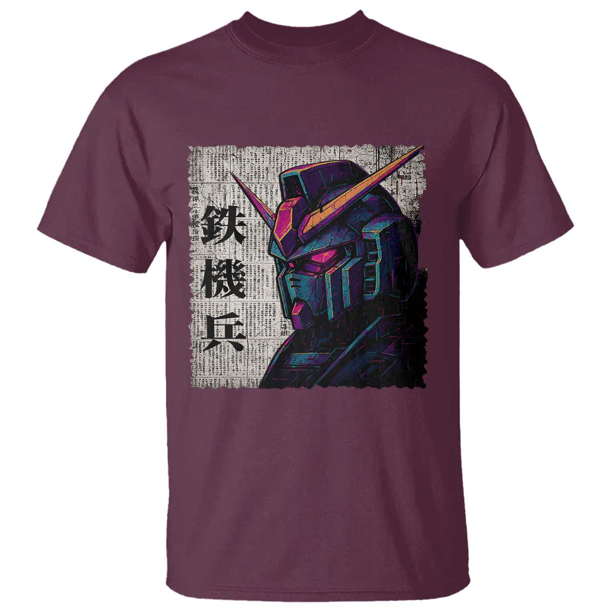 Japanese Mecha Robot T Shirt Samurai Inspired Futuristic Kanji Design TS10 Maroon Print Your Wear