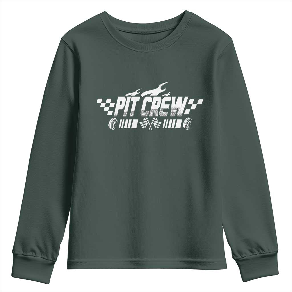 Pit Crew Youth Sweatshirt Race Car Family Racing Birthday Hosting Parties TS10 Dark Forest Green Print Your Wear
