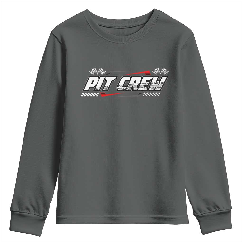 Pit Crew Youth Sweatshirt Race Car Family Racing Birthday Parties TS10 Dark Heather Print Your Wear