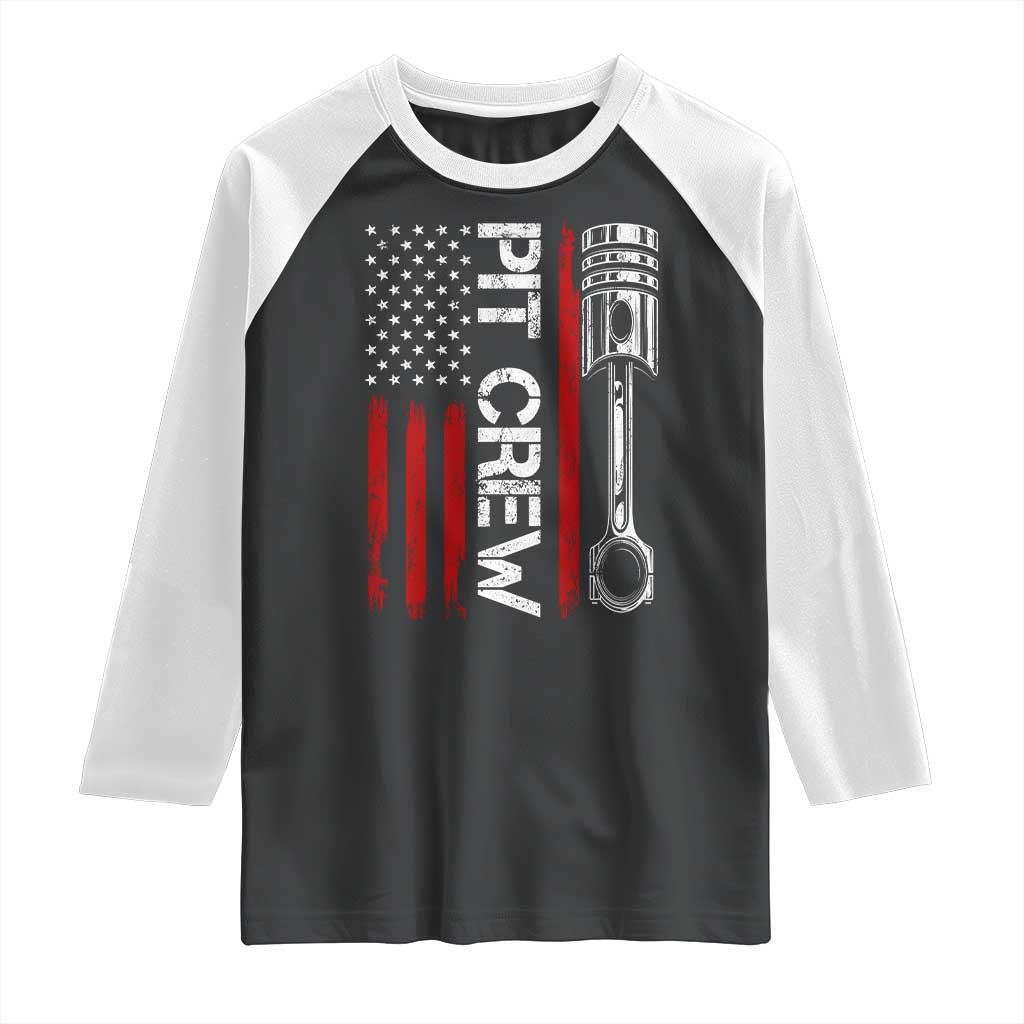 Pit Crew Raglan Shirt Racing Race Car American Flag TS10 Black White Print Your Wear