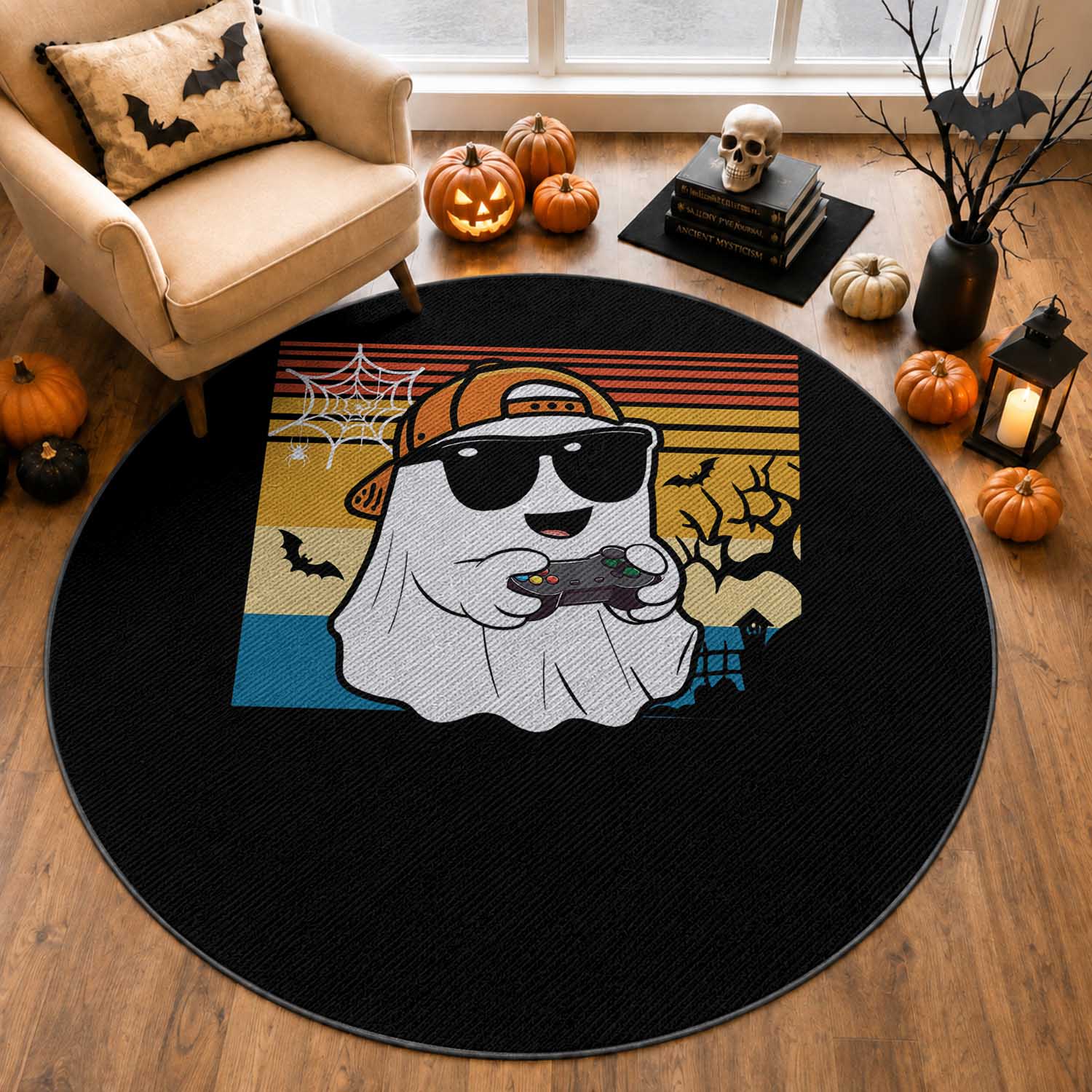 Halloween Boys Kids Ghost Gamer Scary Costume Gaming Men Round Rug Retro Funny Halloween