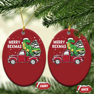 Dinosaur Christmas Tree Christmas Ornament Merry Rexmas Xmas Pet Dino Trex Red Truck Family TS10 Oval Red Print Your Wear