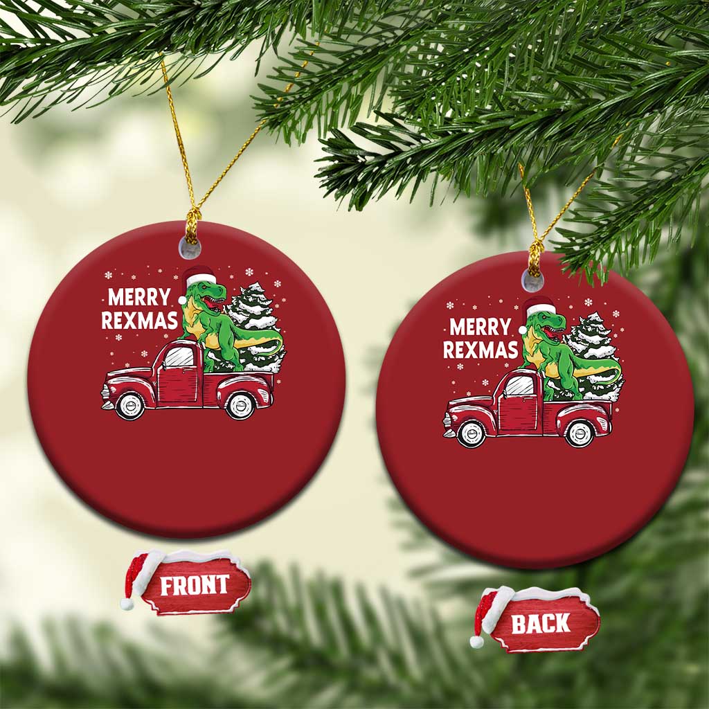 Dinosaur Christmas Tree Christmas Ornament Merry Rexmas Xmas Pet Dino Trex Red Truck Family TS10 Circle Red Print Your Wear