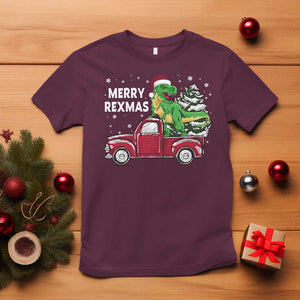 Dinosaur Christmas Tree T Shirt Merry Rexmas Xmas Pet Dino Trex Red Truck Family TS10 Maroon Print Your Wear