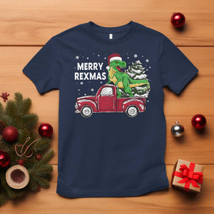 Dinosaur Christmas Tree T Shirt Merry Rexmas Xmas Pet Dino Trex Red Truck Family TS10 Navy Print Your Wear