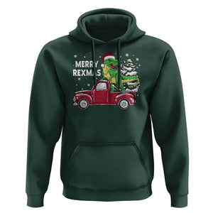 Dinosaur Christmas Tree Hoodie Merry Rexmas Xmas Pet Dino Trex Red Truck Family TS10 Dark Forest Green Print Your Wear