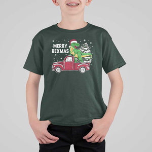 Dinosaur Christmas Tree T Shirt For Kid Merry Rexmas Xmas Pet Dino Trex Red Truck Family TS10 Dark Forest Green Print Your Wear