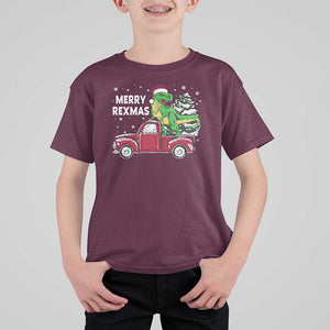 Dinosaur Christmas Tree T Shirt For Kid Merry Rexmas Xmas Pet Dino Trex Red Truck Family TS10 Maroon Print Your Wear