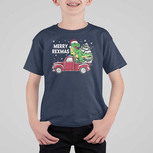 Dinosaur Christmas Tree T Shirt For Kid Merry Rexmas Xmas Pet Dino Trex Red Truck Family TS10 Navy Print Your Wear