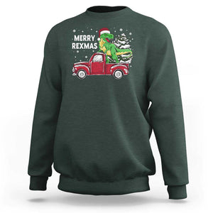 Dinosaur Christmas Tree Sweatshirt Merry Rexmas Xmas Pet Dino Trex Red Truck Family TS10 Dark Forest Green Print Your Wear