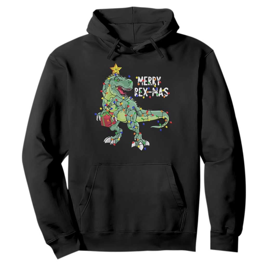 Dinosaur Christmas Tree Rex Hoodie Merry Rex-Mas Xmas Pet Dino Trex Xmas Lights TS10 Black Print Your Wear
