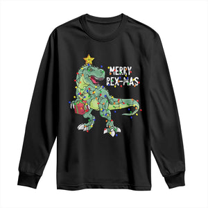 Dinosaur Christmas Tree Rex Long Sleeve Shirt Merry Rex-Mas Xmas Pet Dino Trex Xmas Lights TS10 Black Print Your Wear