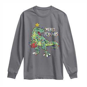 Dinosaur Christmas Tree Rex Long Sleeve Shirt Merry Rex-Mas Xmas Pet Dino Trex Xmas Lights TS10 Charcoal Print Your Wear