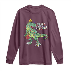 Dinosaur Christmas Tree Rex Long Sleeve Shirt Merry Rex-Mas Xmas Pet Dino Trex Xmas Lights TS10 Maroon Print Your Wear