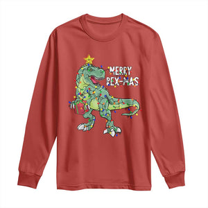 Dinosaur Christmas Tree Rex Long Sleeve Shirt Merry Rex-Mas Xmas Pet Dino Trex Xmas Lights TS10 Red Print Your Wear