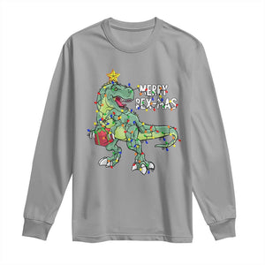 Dinosaur Christmas Tree Rex Long Sleeve Shirt Merry Rex-Mas Xmas Pet Dino Trex Xmas Lights TS10 Sport Gray Print Your Wear