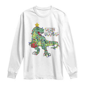 Dinosaur Christmas Tree Rex Long Sleeve Shirt Merry Rex-Mas Xmas Pet Dino Trex Xmas Lights TS10 White Print Your Wear