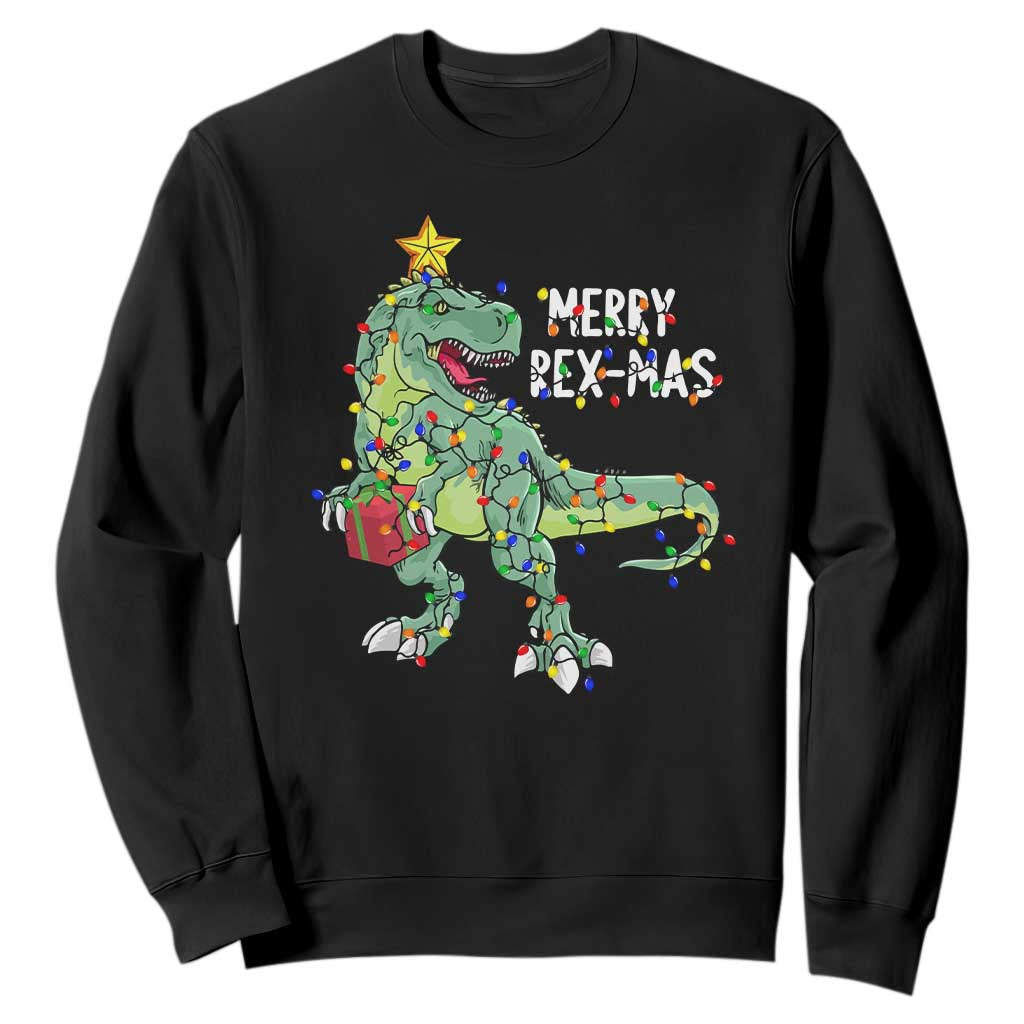 Dinosaur Christmas Tree Rex Sweatshirt Merry Rex-Mas Xmas Pet Dino Trex Xmas Lights TS10 Black Print Your Wear