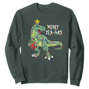 Dinosaur Christmas Tree Rex Sweatshirt Merry Rex-Mas Xmas Pet Dino Trex Xmas Lights TS10 Dark Forest Green Print Your Wear