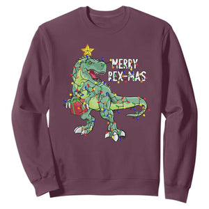 Dinosaur Christmas Tree Rex Sweatshirt Merry Rex-Mas Xmas Pet Dino Trex Xmas Lights TS10 Maroon Print Your Wear