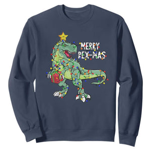 Dinosaur Christmas Tree Rex Sweatshirt Merry Rex-Mas Xmas Pet Dino Trex Xmas Lights TS10 Navy Print Your Wear