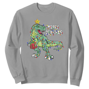 Dinosaur Christmas Tree Rex Sweatshirt Merry Rex-Mas Xmas Pet Dino Trex Xmas Lights TS10 Sport Gray Print Your Wear