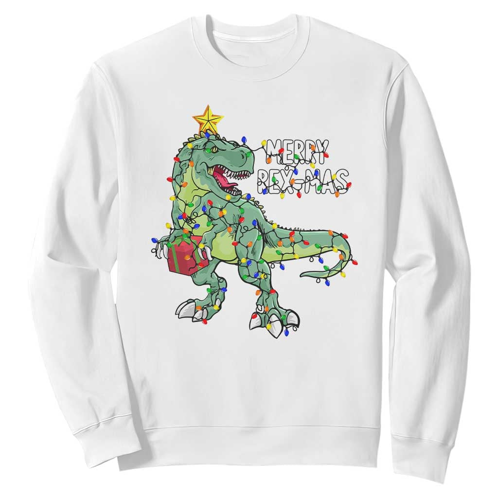 Dinosaur Christmas Tree Rex Sweatshirt Merry Rex-Mas Xmas Pet Dino Trex Xmas Lights TS10 White Print Your Wear