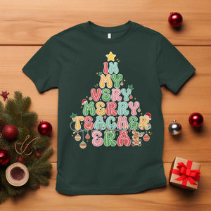 Christmas Teacher T Shirt In My Very Merry Teacher Era Xmas Tree TS10 Dark Forest Green Print Your Wear