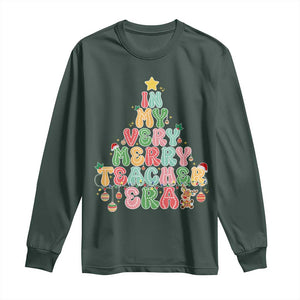 Christmas Teacher Long Sleeve Shirt In My Very Merry Teacher Era Xmas Tree TS10 Dark Forest Green Print Your Wear