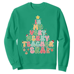 Christmas Teacher Sweatshirt In My Very Merry Teacher Era Xmas Tree TS10 Irish Green Print Your Wear