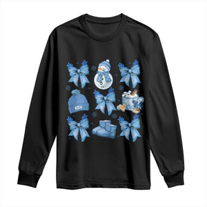 Coquette Bow Christmas Long Sleeve Shirt Cozy Winter Xmas Gift Blue Holiday TS10 Black Print Your Wear