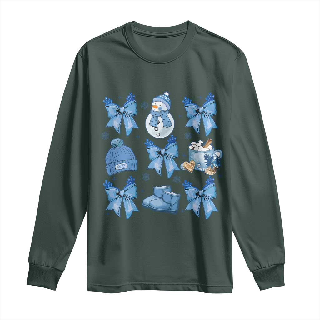 Coquette Bow Christmas Long Sleeve Shirt Cozy Winter Xmas Gift Blue Holiday TS10 Dark Forest Green Print Your Wear