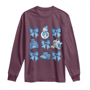 Coquette Bow Christmas Long Sleeve Shirt Cozy Winter Xmas Gift Blue Holiday TS10 Maroon Print Your Wear