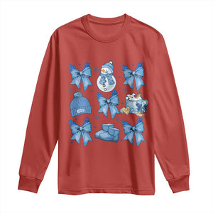 Coquette Bow Christmas Long Sleeve Shirt Cozy Winter Xmas Gift Blue Holiday TS10 Red Print Your Wear