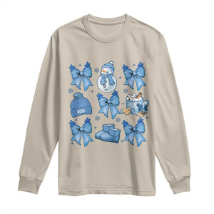 Coquette Bow Christmas Long Sleeve Shirt Cozy Winter Xmas Gift Blue Holiday TS10 Sand Print Your Wear