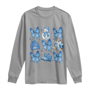 Coquette Bow Christmas Long Sleeve Shirt Cozy Winter Xmas Gift Blue Holiday TS10 Sport Gray Print Your Wear