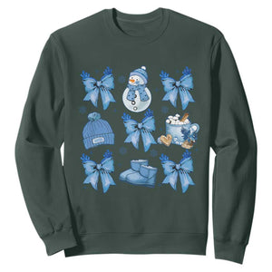 Coquette Bow Christmas Sweatshirt Cozy Winter Xmas Gift Blue Holiday TS10 Dark Forest Green Print Your Wear