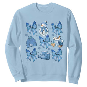 Coquette Bow Christmas Sweatshirt Cozy Winter Xmas Gift Blue Holiday TS10 Light Blue Print Your Wear