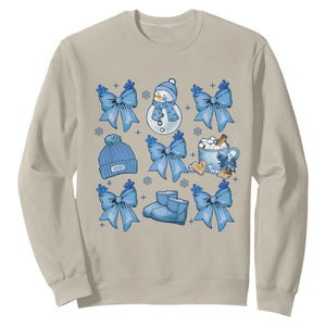 Coquette Bow Christmas Sweatshirt Cozy Winter Xmas Gift Blue Holiday TS10 Sand Print Your Wear