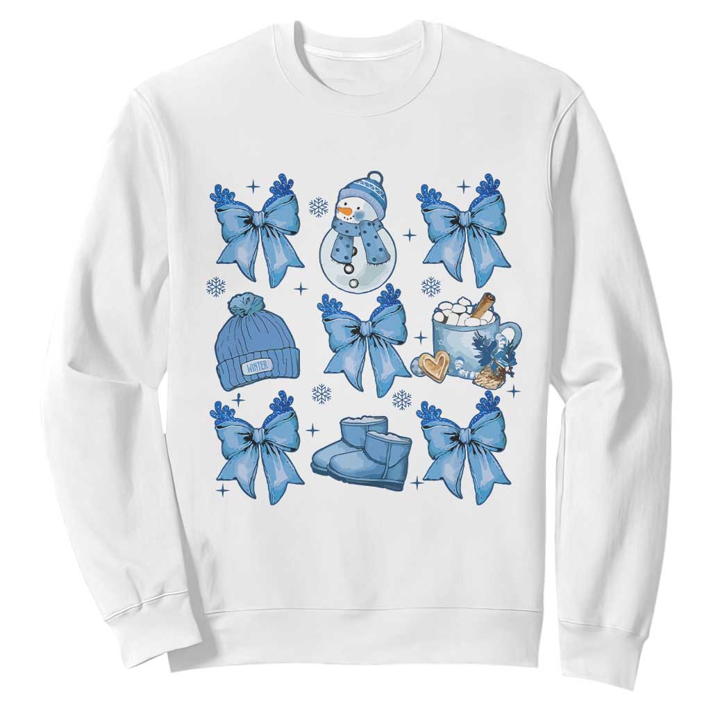 Coquette Bow Christmas Sweatshirt Cozy Winter Xmas Gift Blue Holiday TS10 White Print Your Wear