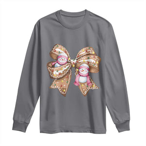 Gingerbread Coquette Bow Christmas Long Sleeve Shirt Cute Snowman Girly Xmas Gifts For Her TS10 Charcoal Print Your Wear