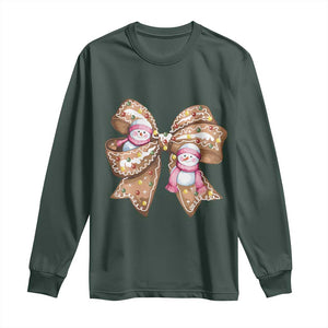 Gingerbread Coquette Bow Christmas Long Sleeve Shirt Cute Snowman Girly Xmas Gifts For Her TS10 Dark Forest Green Print Your Wear