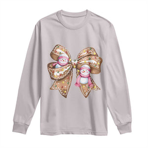 Gingerbread Coquette Bow Christmas Long Sleeve Shirt Cute Snowman Girly Xmas Gifts For Her TS10 Ice Gray Print Your Wear