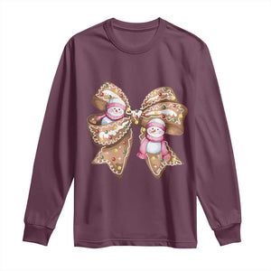 Gingerbread Coquette Bow Christmas Long Sleeve Shirt Cute Snowman Girly Xmas Gifts For Her TS10 Maroon Print Your Wear