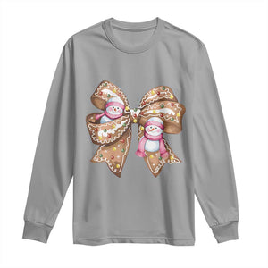 Gingerbread Coquette Bow Christmas Long Sleeve Shirt Cute Snowman Girly Xmas Gifts For Her TS10 Sport Gray Print Your Wear