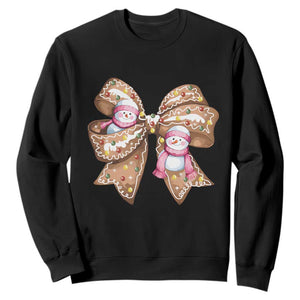 Gingerbread Coquette Bow Christmas Sweatshirt Cute Snowman Girly Xmas Gifts For Her TS10 Black Print Your Wear