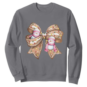 Gingerbread Coquette Bow Christmas Sweatshirt Cute Snowman Girly Xmas Gifts For Her TS10 Charcoal Print Your Wear