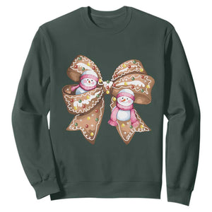 Gingerbread Coquette Bow Christmas Sweatshirt Cute Snowman Girly Xmas Gifts For Her TS10 Dark Forest Green Print Your Wear