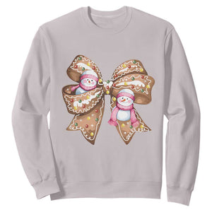 Gingerbread Coquette Bow Christmas Sweatshirt Cute Snowman Girly Xmas Gifts For Her TS10 Ice Gray Print Your Wear