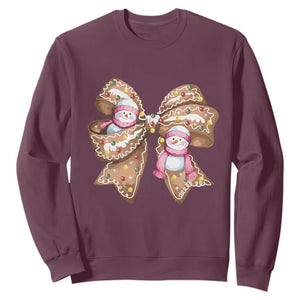 Gingerbread Coquette Bow Christmas Sweatshirt Cute Snowman Girly Xmas Gifts For Her TS10 Maroon Print Your Wear